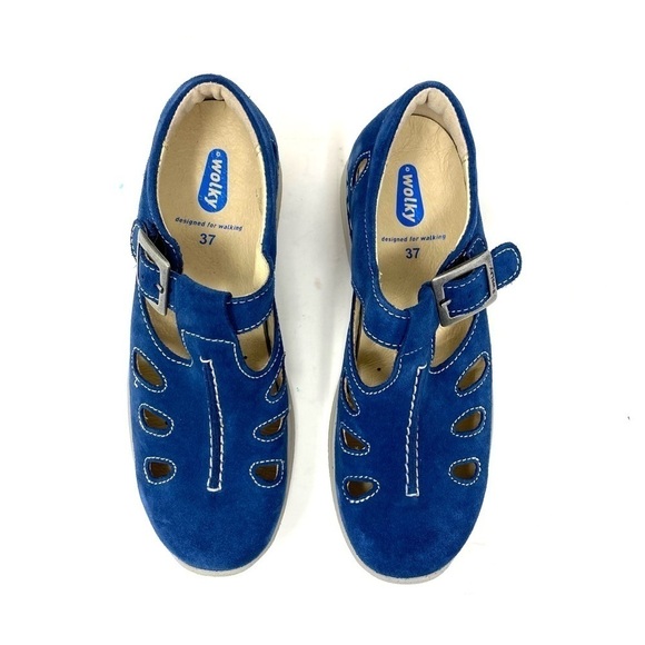 Wolky Smiley Suede Sandals Denim Blue Oiled Suede - Picture 5 of 8